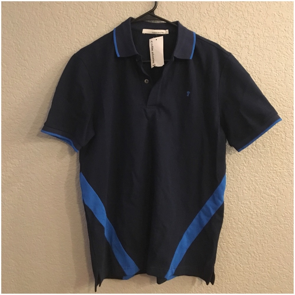 Dark Navy Blue Stripe Accent Sports Collar Shirt